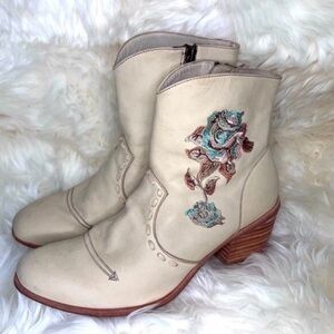 Free People Cream Floral Ankle Boots